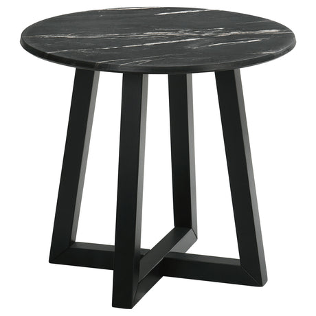 End Table - Skylark Round End Table with Marble-like Top Letizia and Light Oak