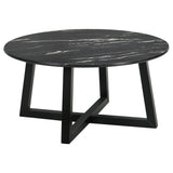 Coffee Table - Skylark Round Coffee Table with Marble-like Top Letizia and Light Oak