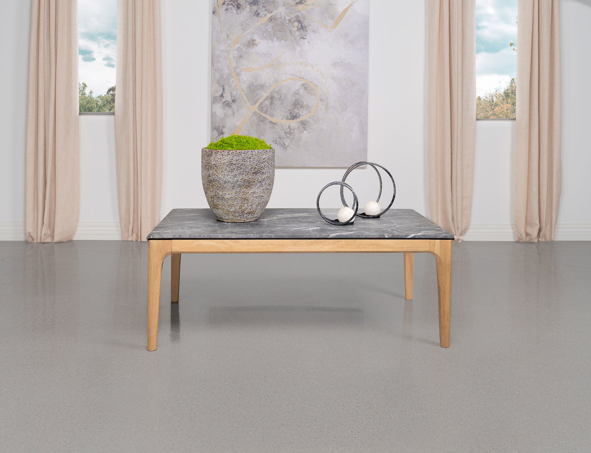 Coffee Table - Polaris Rectangular Coffee Table with Marble-like Top Teramo and Light Oak