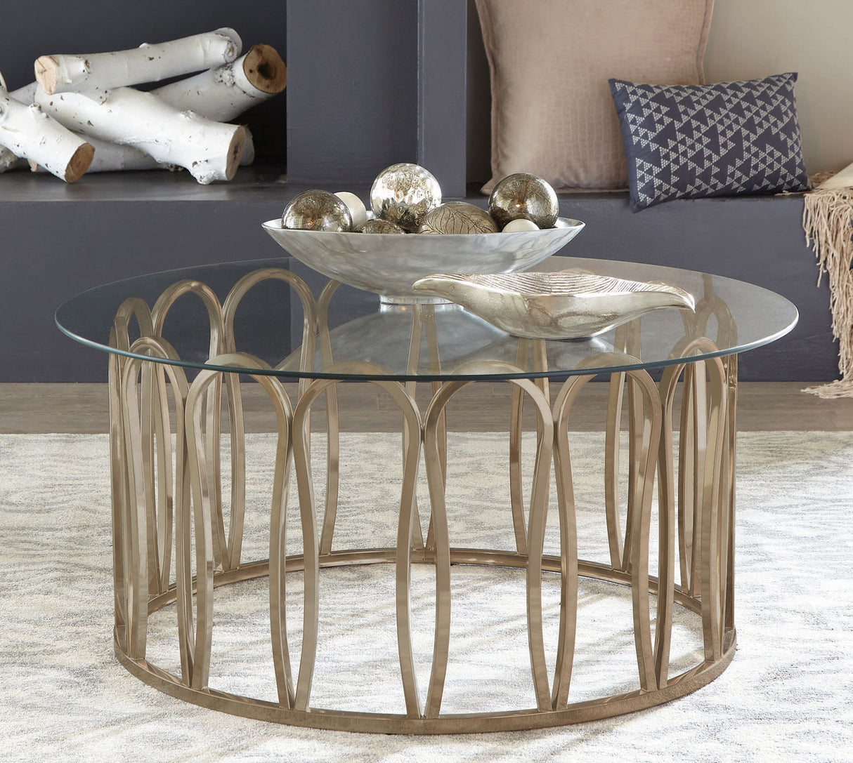 Coffee Table - Monett Round Coffee Table Chocolate Chrome and Clear