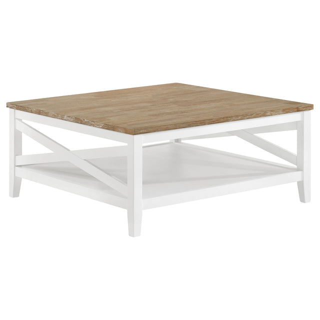 Coffee Table - Maisy Square Wooden Coffee Table With Shelf Brown and White