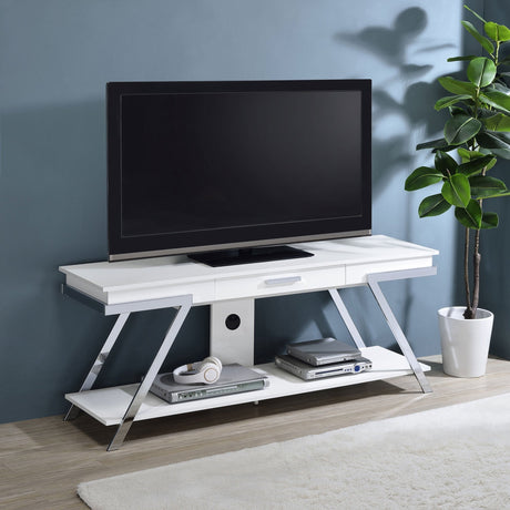 Marcia 1 - drawer Wood 60" TV Stand White High Gloss and Chrome - 708152 - image - 2