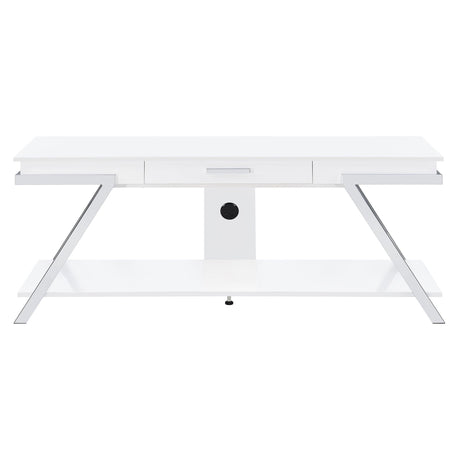 Marcia 1 - drawer Wood 60" TV Stand White High Gloss and Chrome - 708152 - image - 4