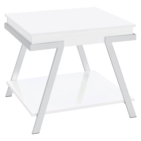 End Table - Marcia Wood Rectangular End Table White High Gloss and Chrome