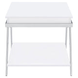 End Table - Marcia Wood Rectangular End Table White High Gloss and Chrome