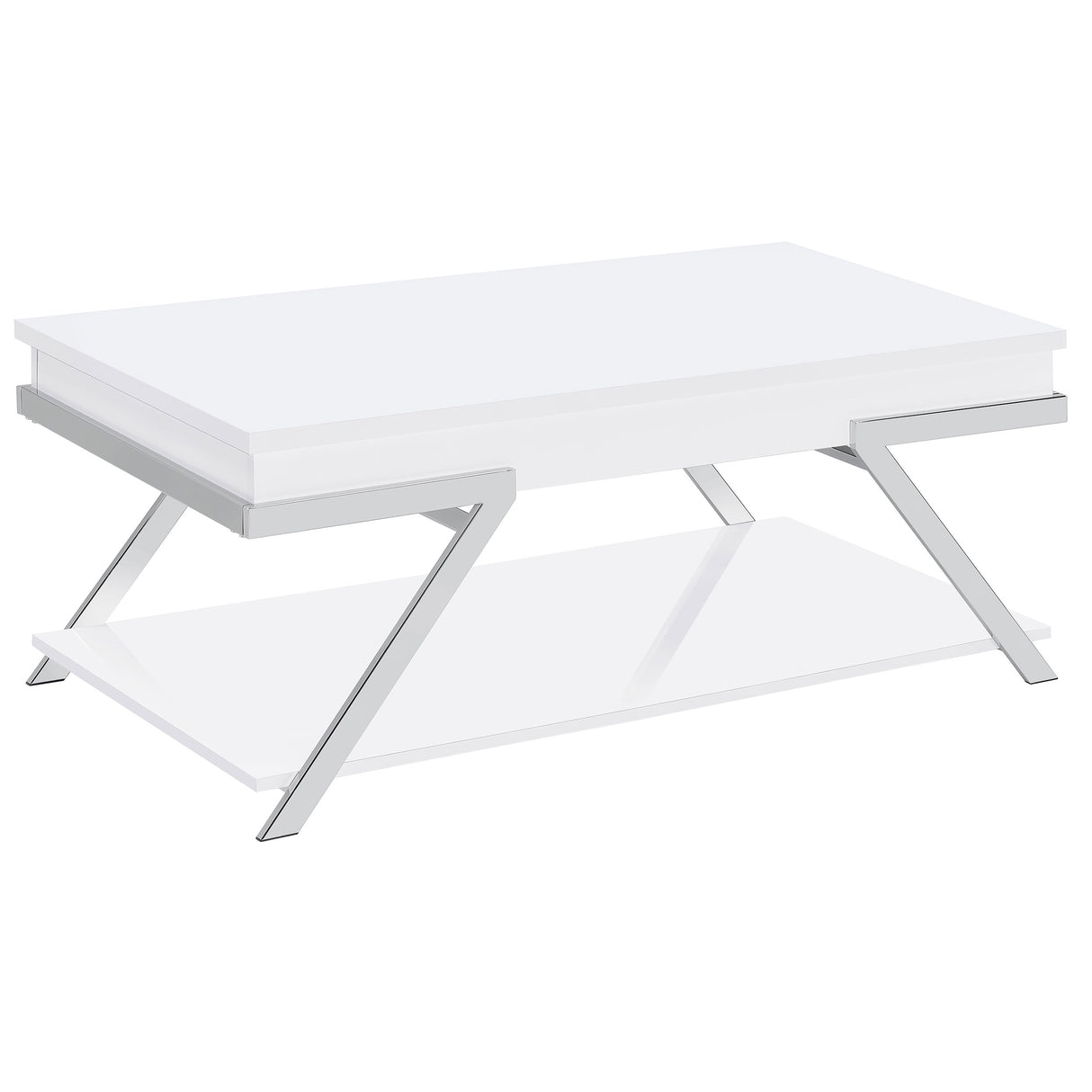 Lift Top Coffee Table - Marcia Wood Rectangular Lift Top Coffee Table White High Gloss and Chrome