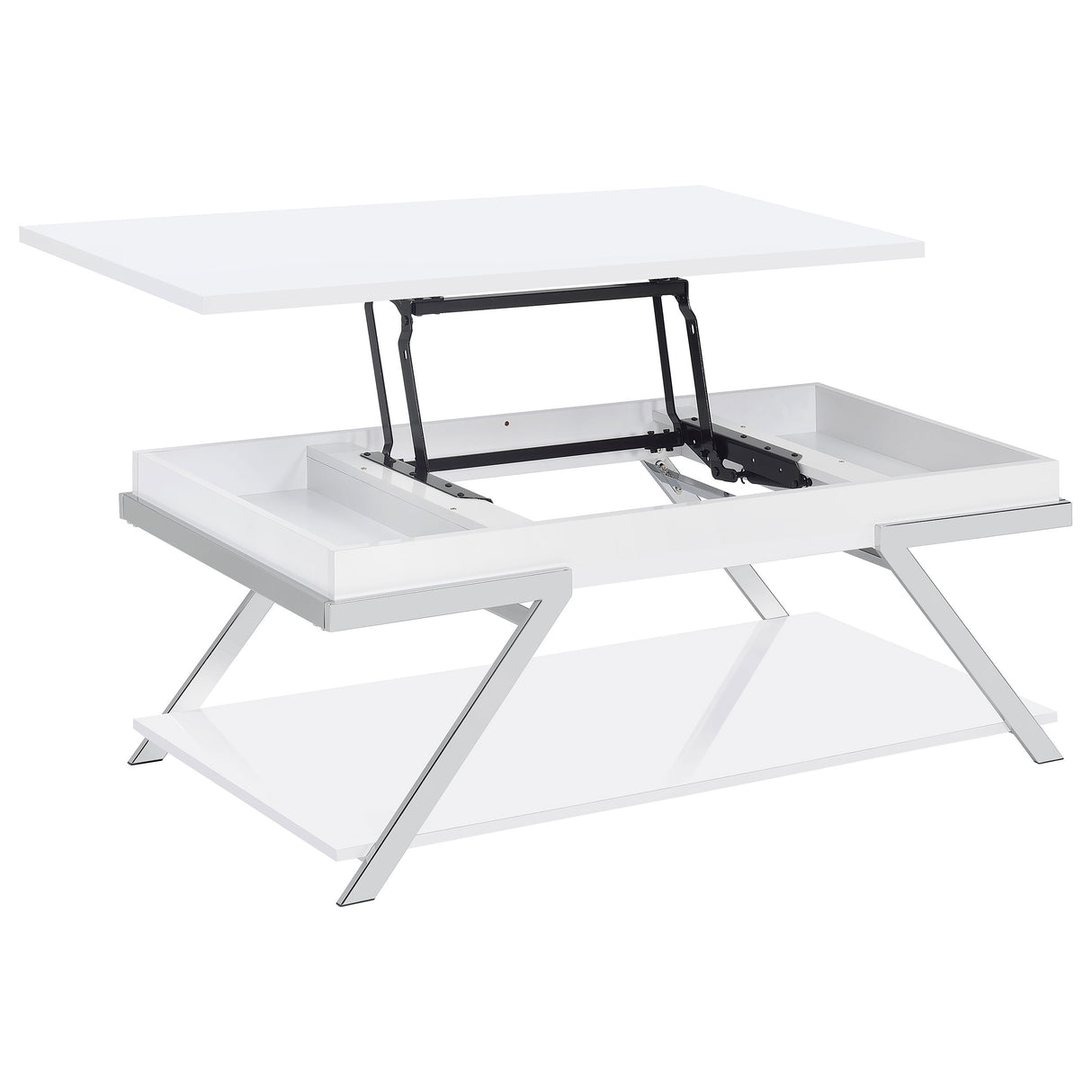 Lift Top Coffee Table - Marcia Wood Rectangular Lift Top Coffee Table White High Gloss and Chrome