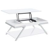 Lift Top Coffee Table - Marcia Wood Rectangular Lift Top Coffee Table White High Gloss and Chrome