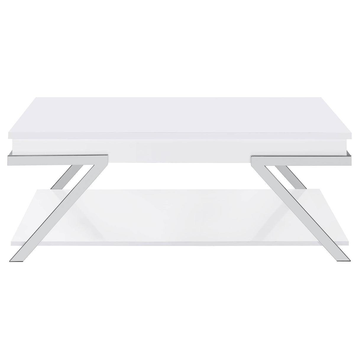 Lift Top Coffee Table - Marcia Wood Rectangular Lift Top Coffee Table White High Gloss and Chrome