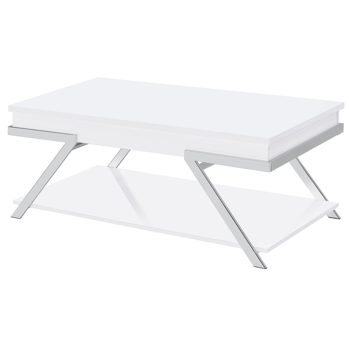 Lift Top Coffee Table - Marcia Wood Rectangular Lift Top Coffee Table White High Gloss and Chrome