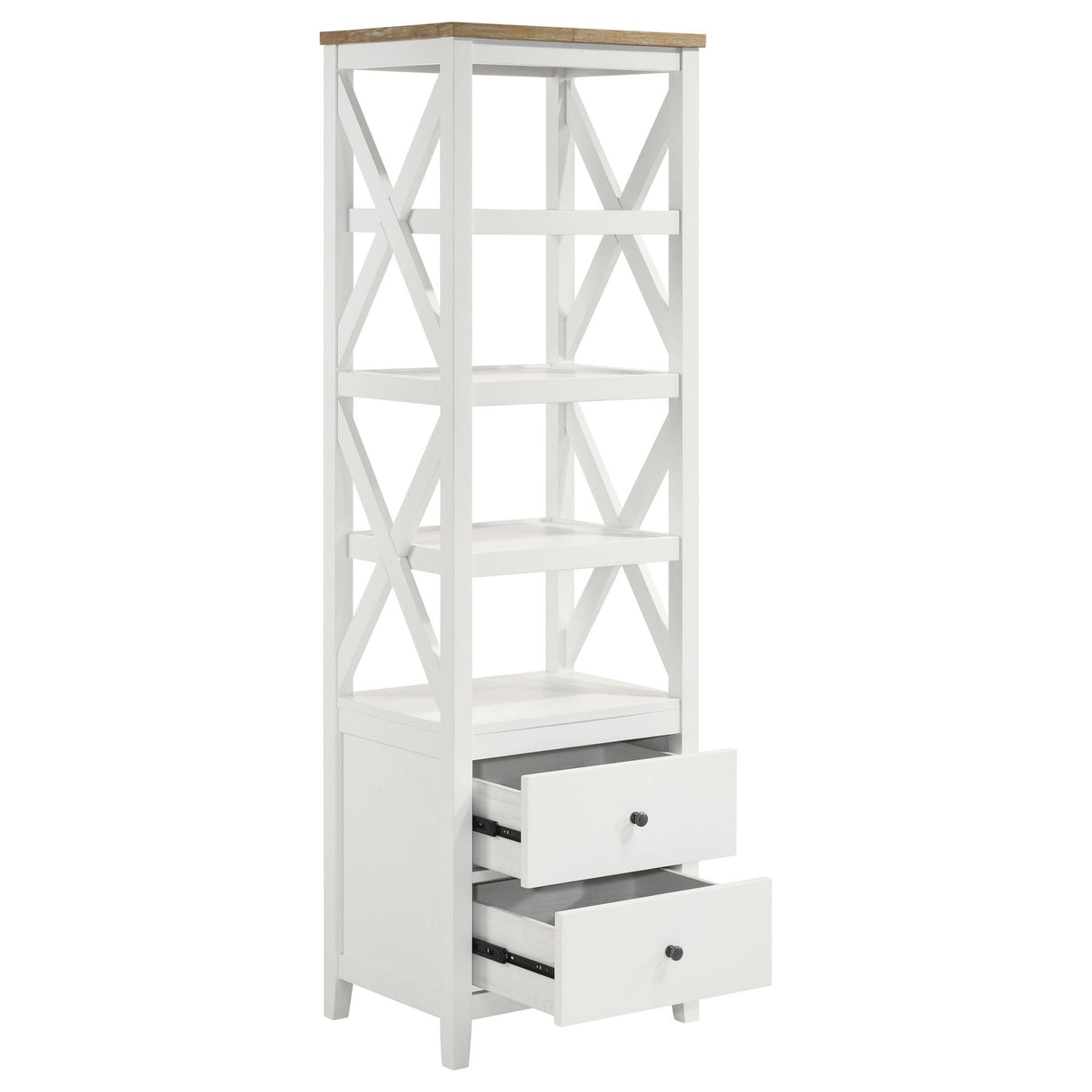 Angela 4 - shelf Wooden Media Tower with Drawers Brown and White | Coaster | Home Elegance USA