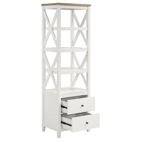 Media Tower - Angela 4-shelf Wooden Media Tower with Drawers Brown and White