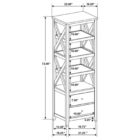 Angela 4 - shelf Wooden Media Tower with Drawers Brown and White | Coaster | Home Elegance USA