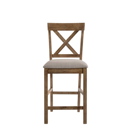 Acme - Martha II Counter Height Chair (Set-2) 70832 Tan Linen & Weathered Oak Finish