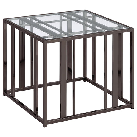 Adri Rectangular Glass Top End Table Clear and Black Nickel | Coaster - 708357 - Home Elegance USA - 1