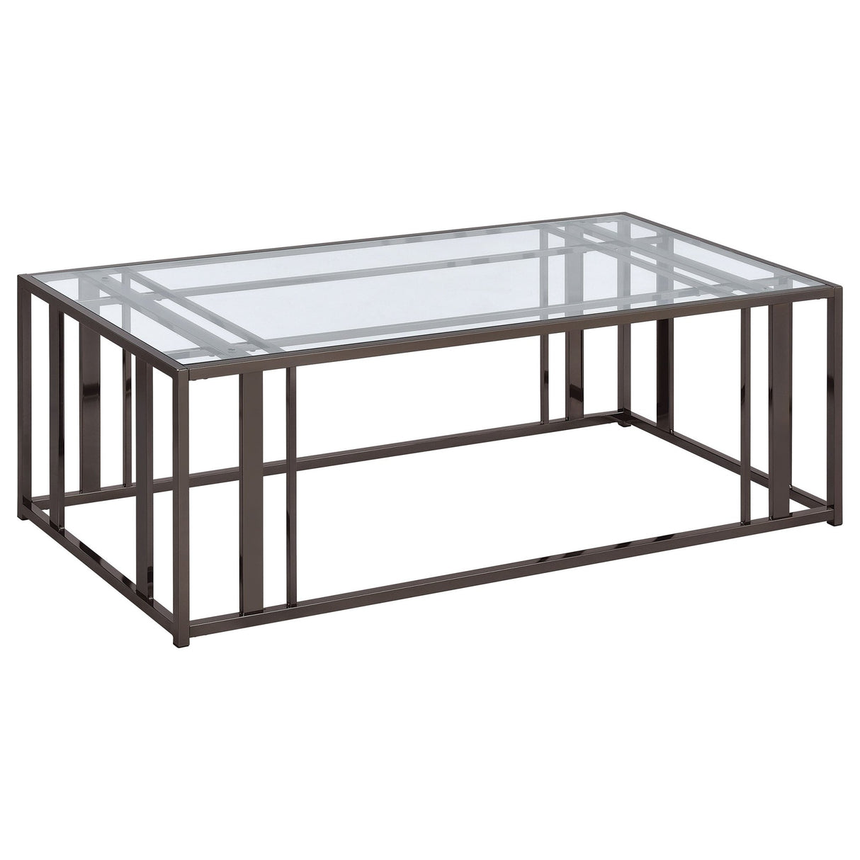 Adri Rectangular Glass Top Coffee Table Clear and Black Nickel | Coaster - 708358 - Home Elegance USA - 1