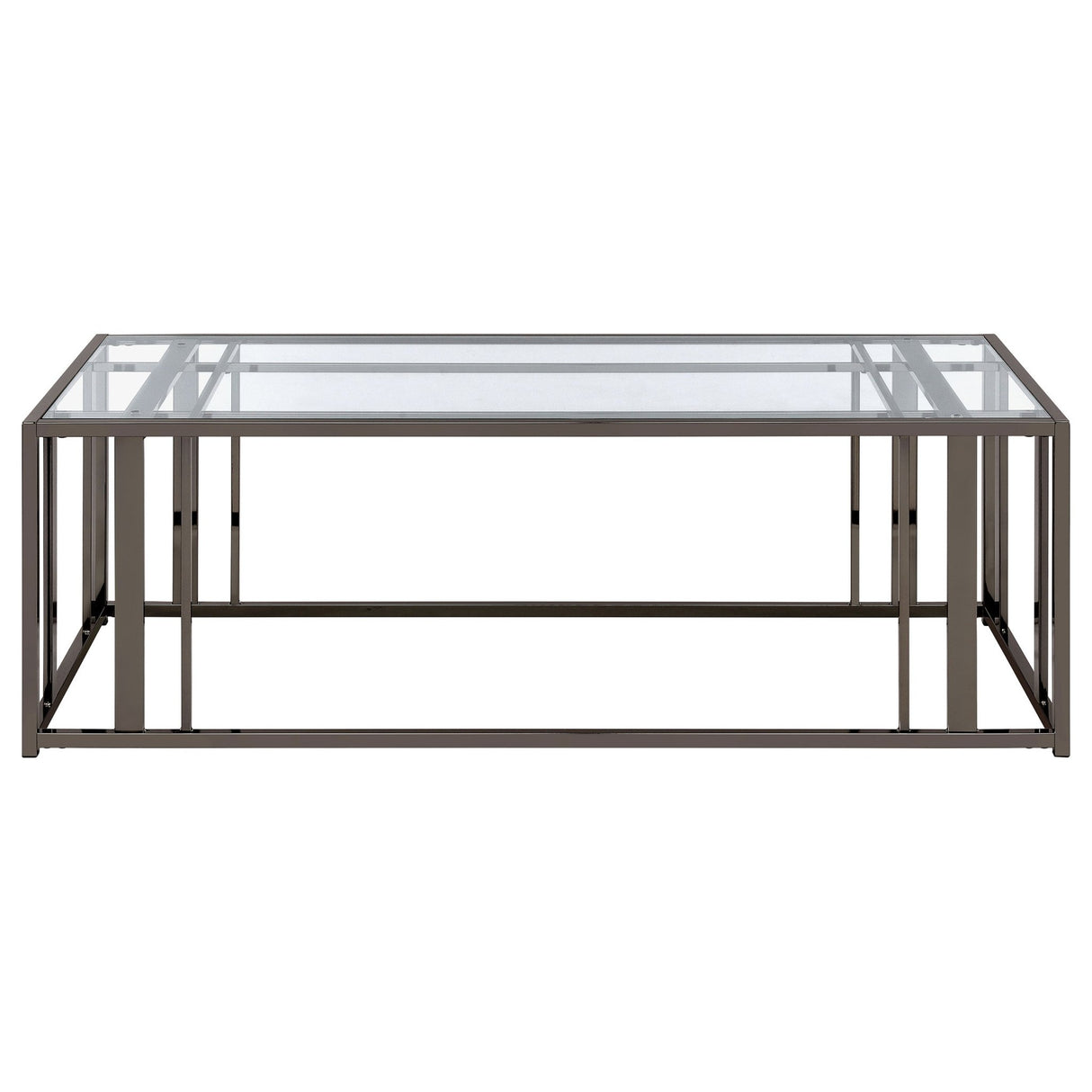 Adri Rectangular Glass Top Coffee Table Clear and Black Nickel | Coaster - 708358 - Home Elegance USA - 2