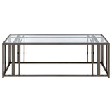 Adri Rectangular Glass Top Coffee Table Clear and Black Nickel | Coaster - 708358 - Home Elegance USA - 2