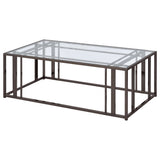 Adri Rectangular Glass Top Coffee Table Clear and Black Nickel | Coaster - 708358 - Home Elegance USA - 3