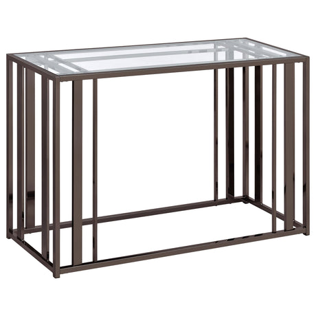 Adri Rectangular Glass Top Sofa Table Clear and Black Nickel | Coaster - 708359 - Home Elegance USA - 1