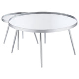 Kaelyn 2 - Piece Round Mirror Top Nesting Coffee Table Chrome - 708368 - image - 5