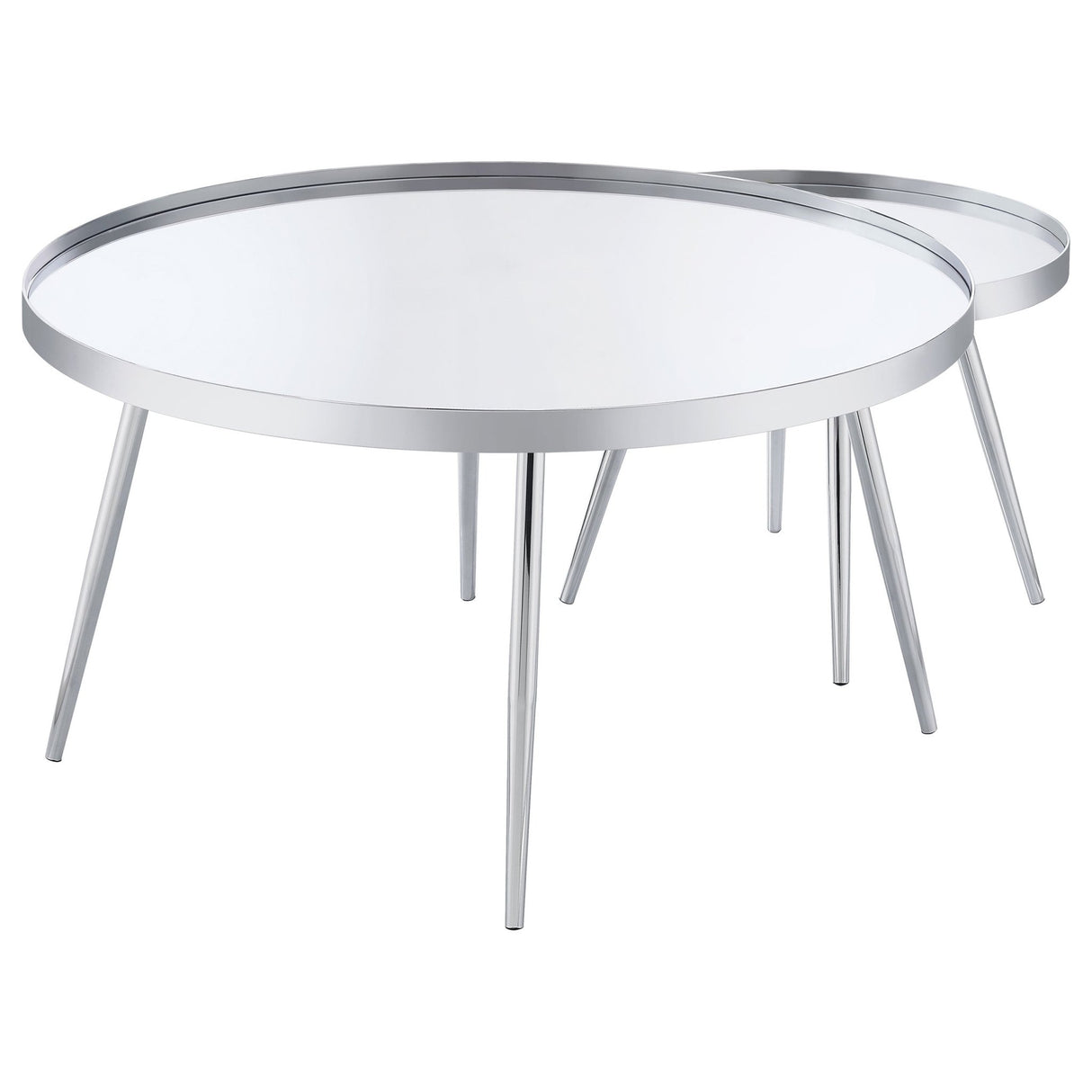 Kaelyn 2 - Piece Round Mirror Top Nesting Coffee Table Chrome - 708368 - image - 7