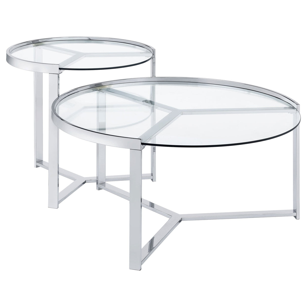 Delia 2 - Piece Round Glass Top Nesting Coffee Table Clear and Chrome | Coaster | Home Elegance USA