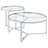 Delia 2 - Piece Round Glass Top Nesting Coffee Table Clear and Chrome | Coaster | Home Elegance USA