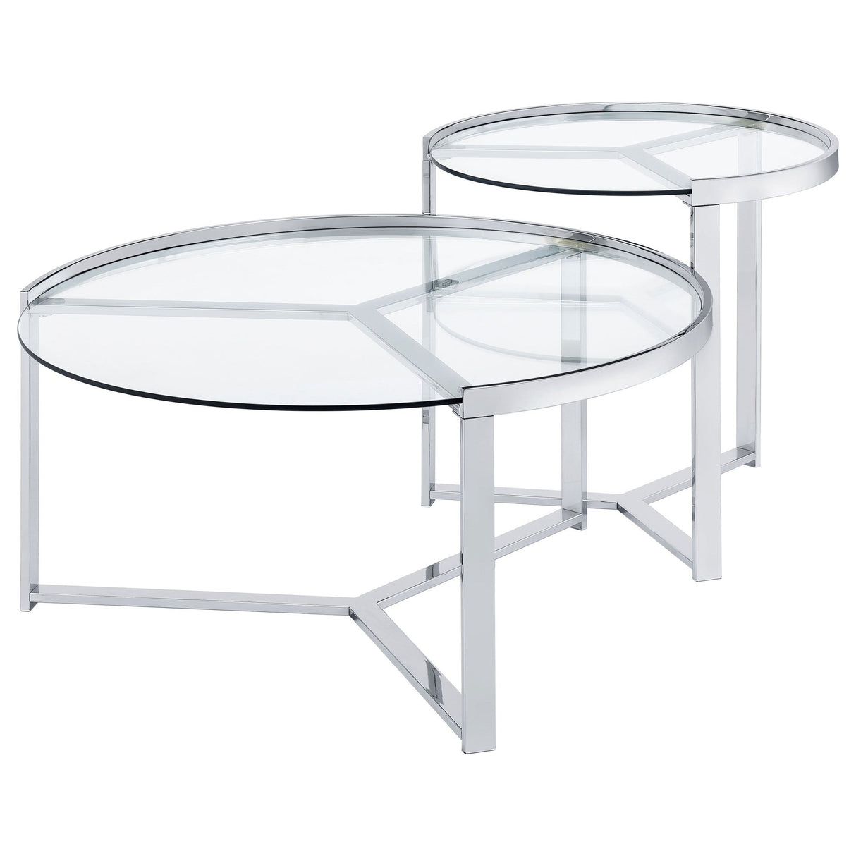 Delia 2 - Piece Round Glass Top Nesting Coffee Table Clear and Chrome | Coaster | Home Elegance USA