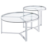 Delia 2 - Piece Round Glass Top Nesting Coffee Table Clear and Chrome | Coaster | Home Elegance USA