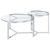 Delia 2 - Piece Round Glass Top Nesting Coffee Table Clear and Chrome | Coaster | Home Elegance USA