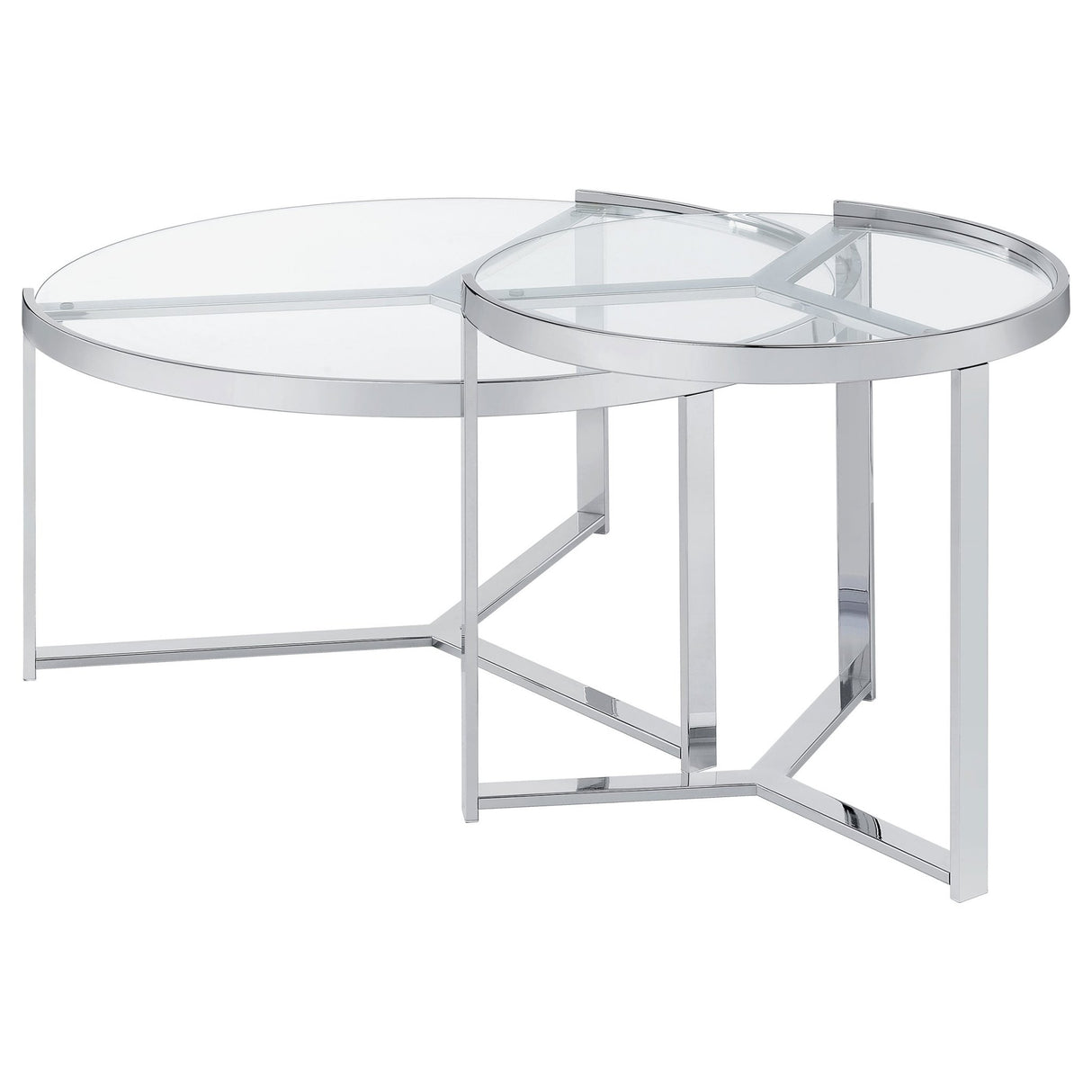 Delia 2 - Piece Round Glass Top Nesting Coffee Table Clear and Chrome | Coaster | Home Elegance USA