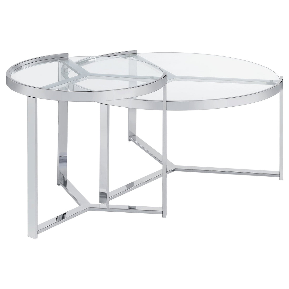 Delia 2 - Piece Round Glass Top Nesting Coffee Table Clear and Chrome | Coaster | Home Elegance USA