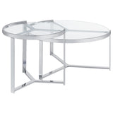 Delia 2 - Piece Round Glass Top Nesting Coffee Table Clear and Chrome | Coaster | Home Elegance USA