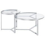 Delia 2 - Piece Round Glass Top Nesting Coffee Table Clear and Chrome | Coaster | Home Elegance USA