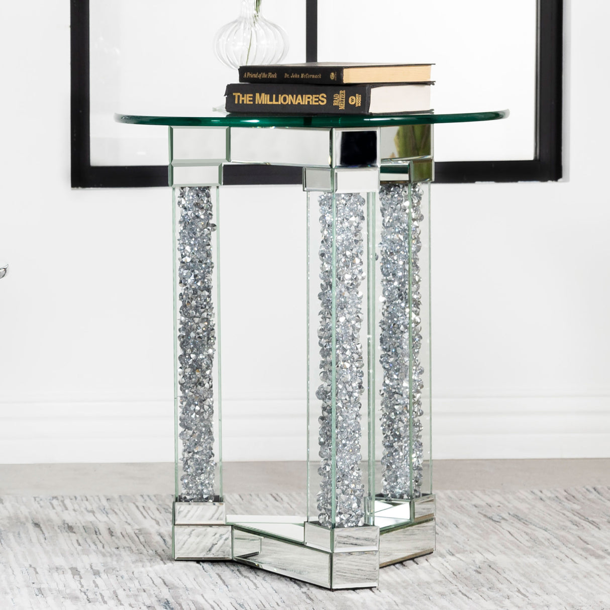 End Table - Octave Square Post Legs Round End Table Mirror