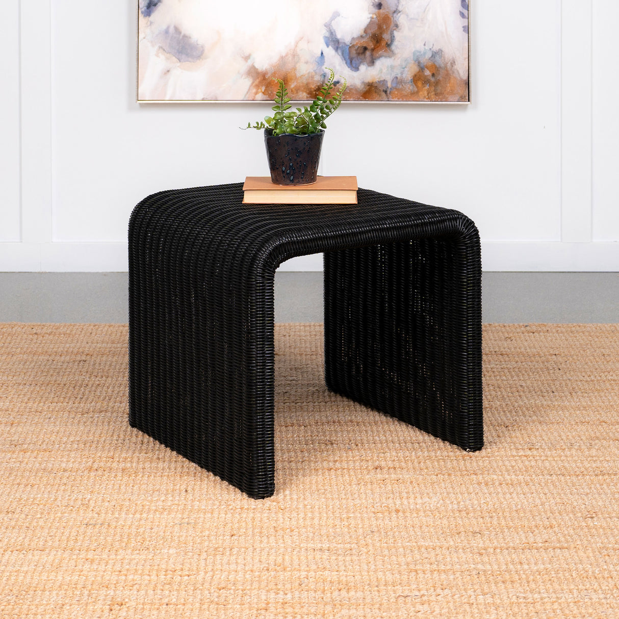 End Table - Cahya Woven Rattan Sqaure End Table Black