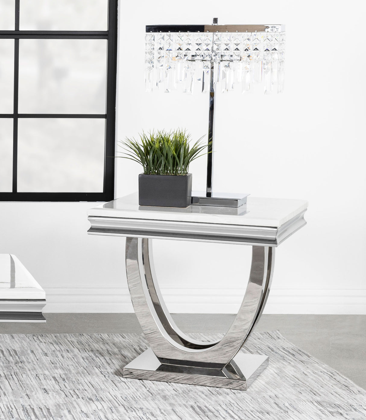 End Table  - Kerwin U-base Square End Table White and Chrome