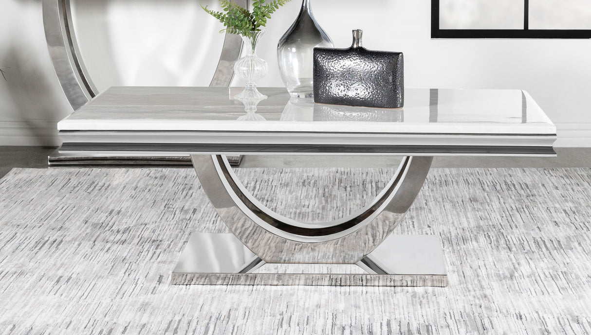 Coffee Table  - Kerwin U-base Rectangle Coffee Table White and Chrome