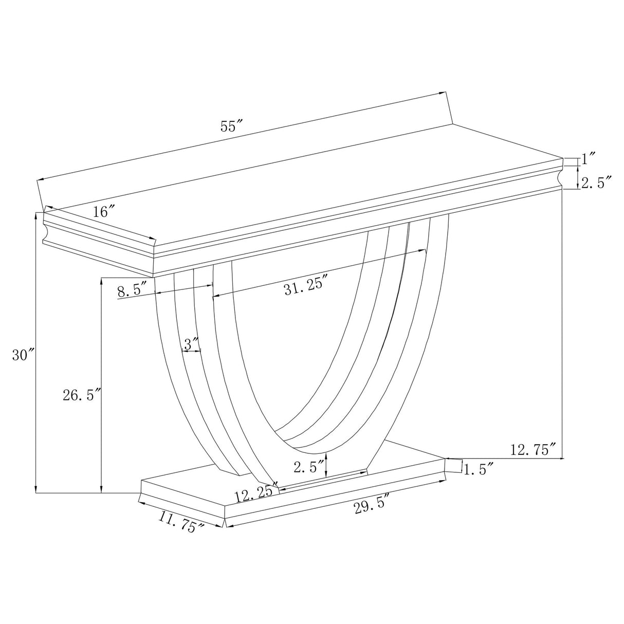 Sofa Table  - Kerwin U-base Rectangle Sofa Table White and Chrome