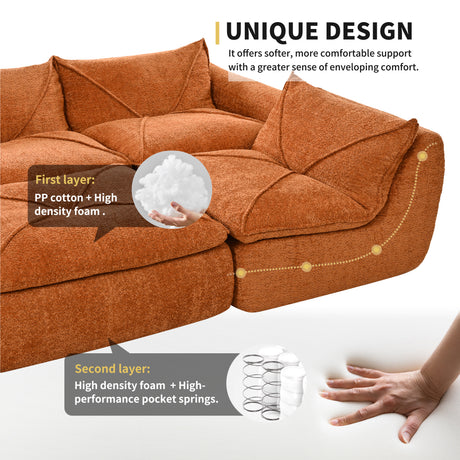116'' Fully Compressed Sofa with High Density Foam, Integrated Backrest&Seat Cushion, Decorative Edging, Legless Design without Frame, No Assembly Required, Free Combination, Particle Chenille - sold by Home Elegance USA