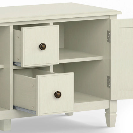 Connaught 72 inch Wide Solid Wood TV Stand in Antique White For TVs up to 80 inches - sold by Home Elegance USA