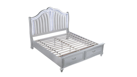Mystic Contemporary Style Upholstered LED headboard Queen 4PC Bedroom Set made with Wood in Silver(CA Inventory) - sold by Home Elegance USA