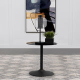 End Table - Ganso Round Metal End Table with Tempered Glass Top Black