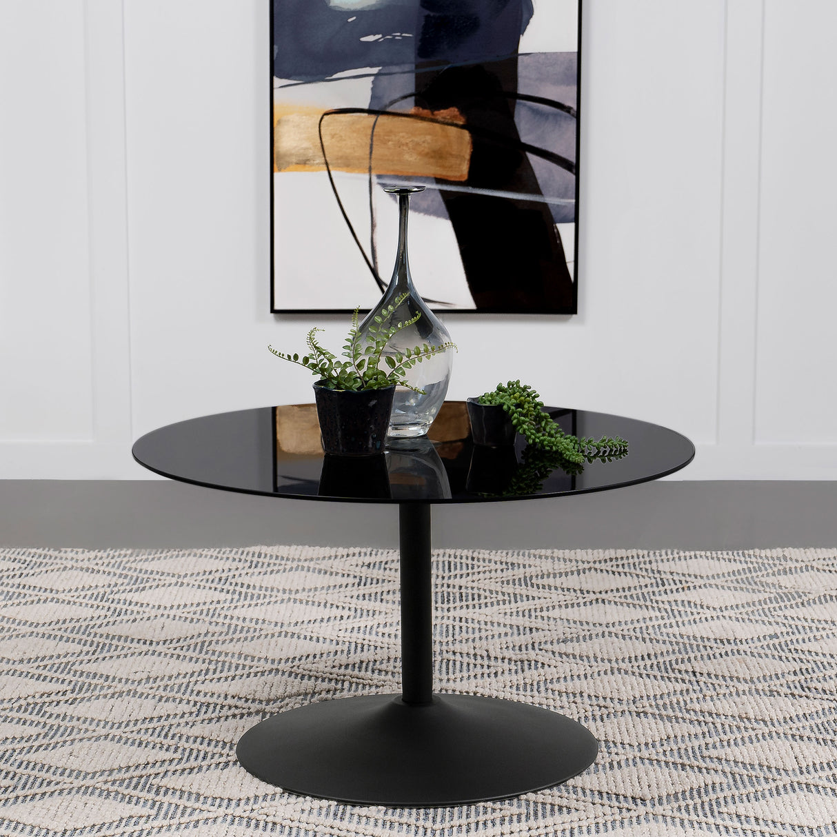 Coffee Table - Ganso Round Metal Coffee Table with Tempered Glass Top Black