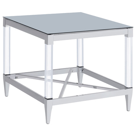 End Table - Lindley Square End Table with Acrylic Legs and Tempered Mirror Top Chrome