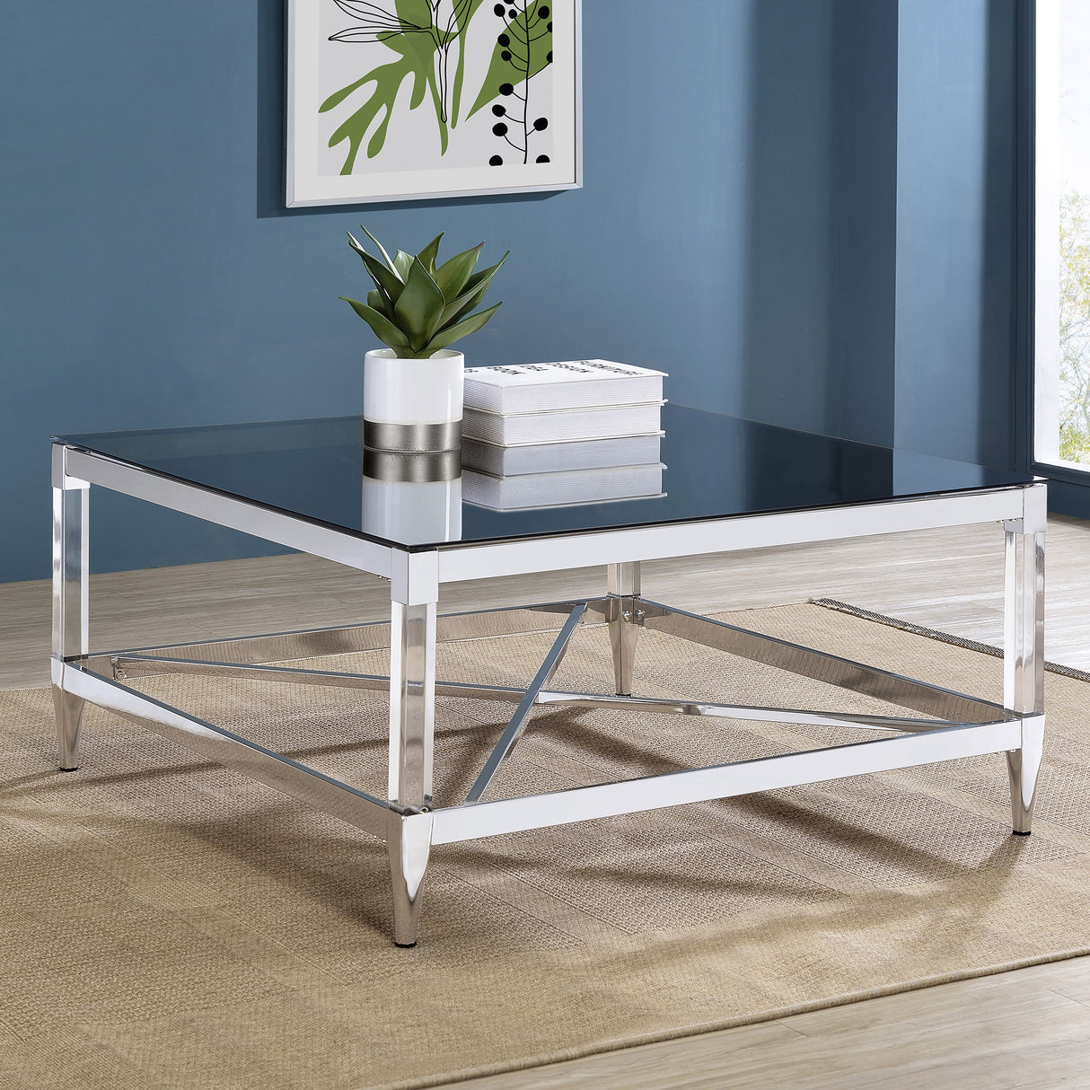 Coffee Table - Lindley Square Coffee Table with Acrylic Legs and Tempered Mirror Top Chrome