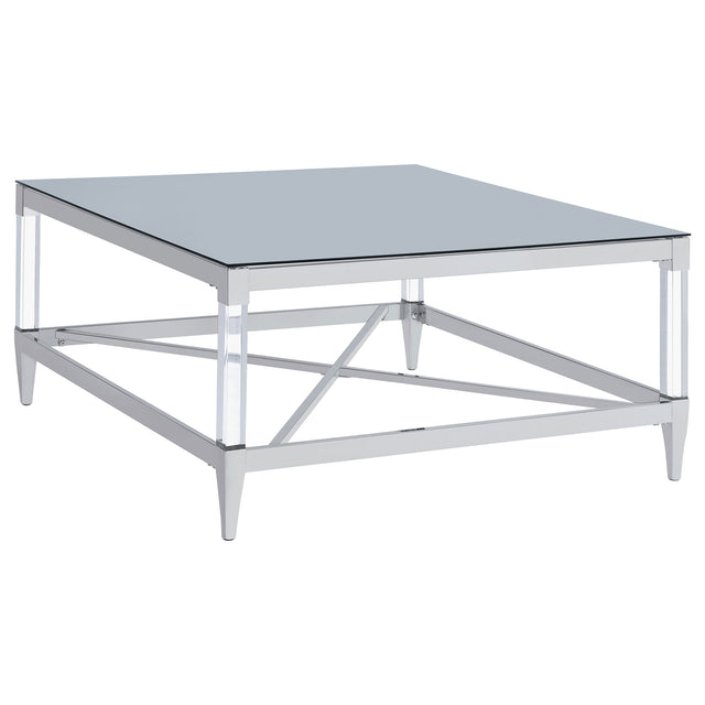 Coffee Table - Lindley Square Coffee Table with Acrylic Legs and Tempered Mirror Top Chrome