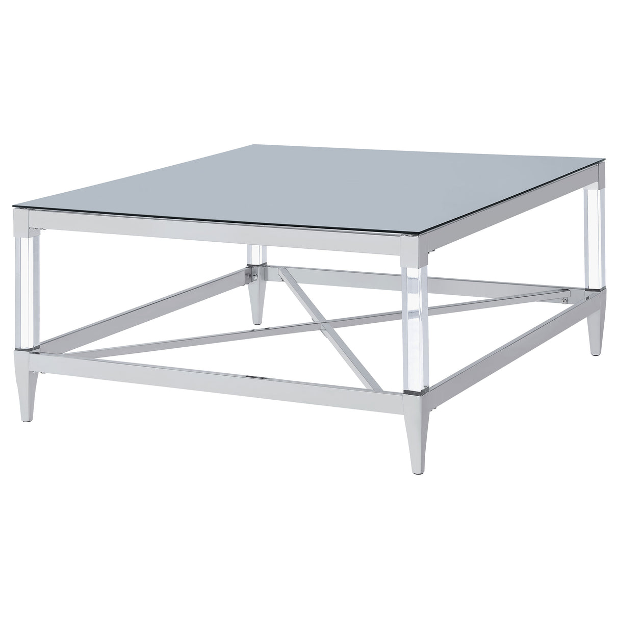 Coffee Table - Lindley Square Coffee Table with Acrylic Legs and Tempered Mirror Top Chrome