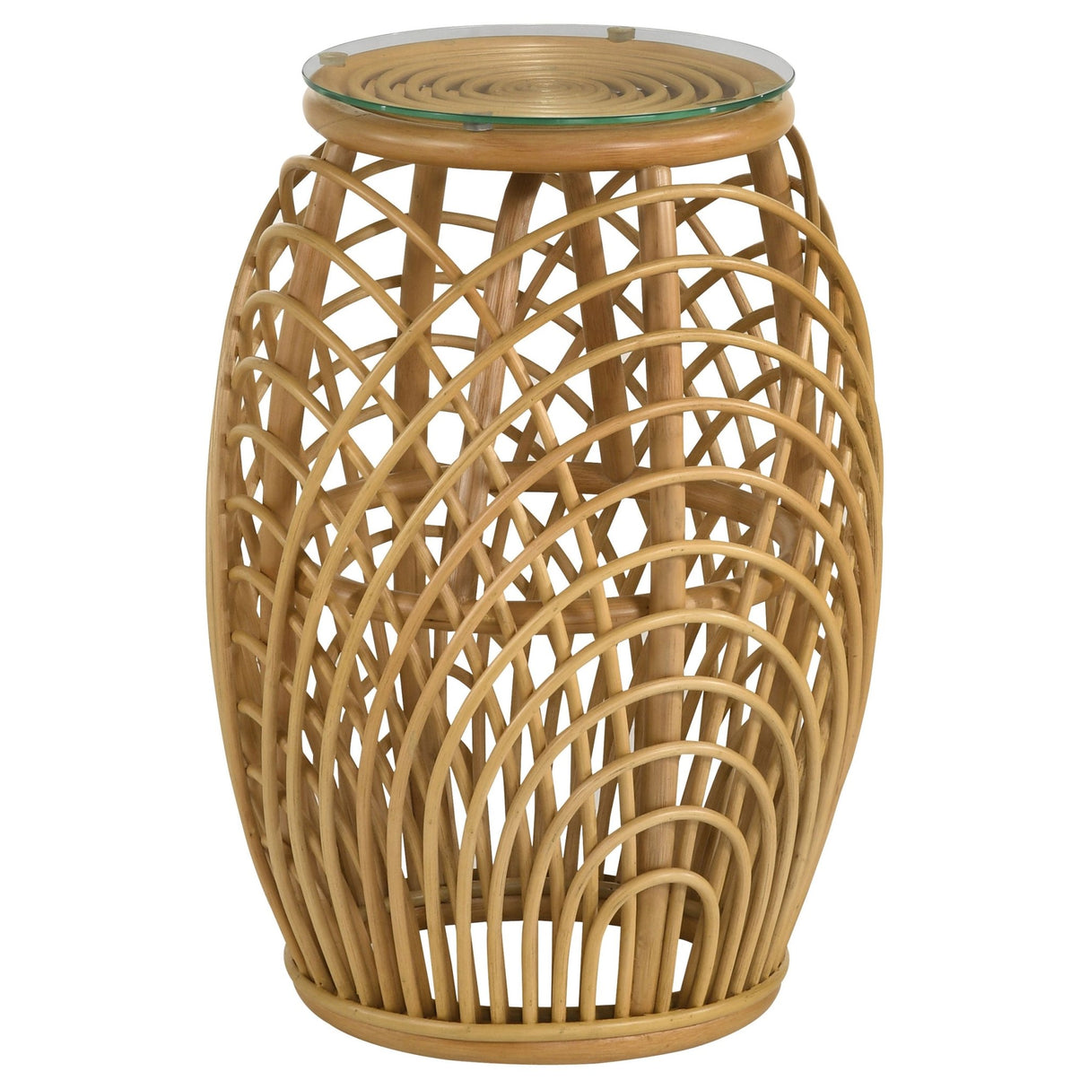 Dahlia Round Glass Top Woven Rattan End Table Natural Brown | Coaster - 709807 - Home Elegance USA - 1